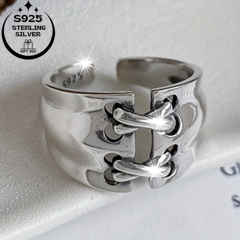 925 Silver Knotted Wide Band Women's Ring - Adjustable